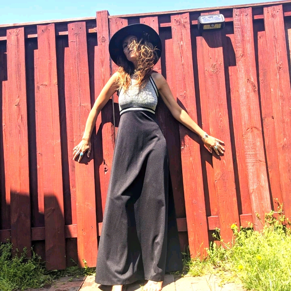 70s disco lurex knit maxi dress